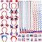 92Pcs Patriotic Party Favors Set, 4th of July Accesories Headbands Bulk with Bead Necklaces Tattoo Stickers